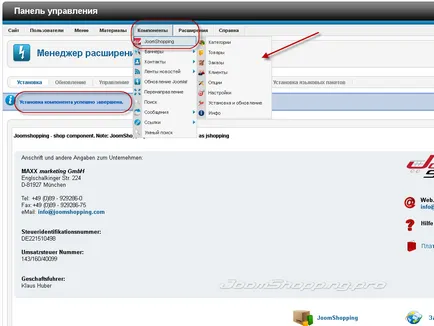 Helyes telepítés áruház joomshopping