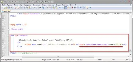 Szerkesztése footer (lábléc) joomla, távolítsa el a „művek Joomla! 