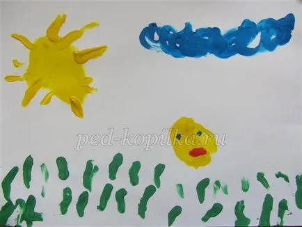 Rajz tenyér és az ujjak az óvodáskorú gyermekek (gyermek csökkenti gouache) Rajz tenyér és az ujjak az óvodások