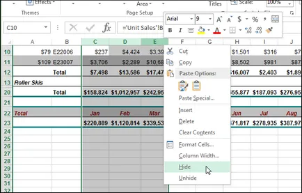 Hogyan lehet elrejteni sejtek excel