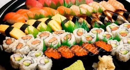 Fajta sushi tekercsek és mik a fotó és összetétele (a) Fajta sushi tekercsek és mik a fotó és összetétele