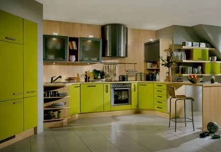 A kifejező design a konyhában a zöld (50 fotó)