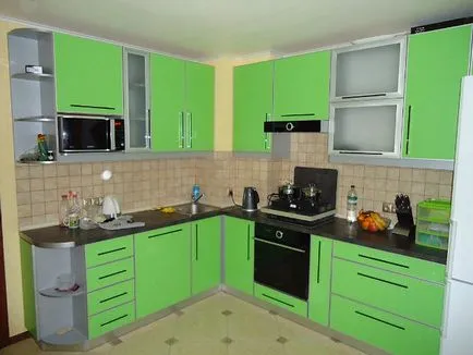 Zöld konyha, színkombinációval, fotó, konyha tervezés, belsőépítészet, javítás, fotók