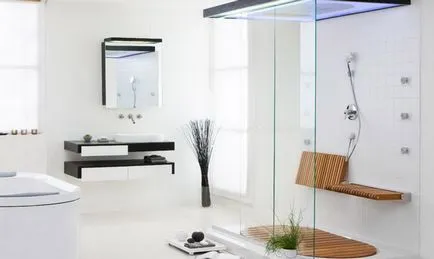 Belső fürdő zuhanyzóval és fotó design fürdőszoba zuhanyzóval