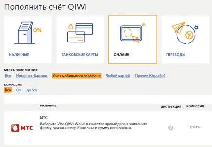 Hogyan át pénzt MTS kiwi pénztárca