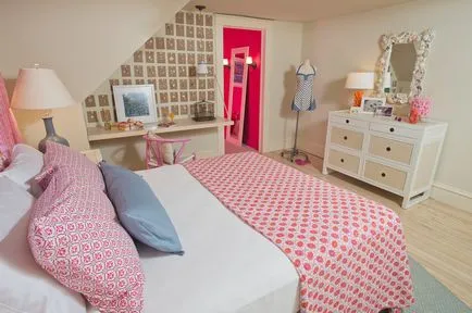 A hálószoba a lány egy modern stílus, a forma és a belső képek, az ötlet a női szobák, gyönyörű