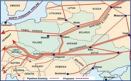 Pipeline Ukrajnán keresztül Európába - kör és út (Ukrajna) Pipeline Ukrajnán keresztül Európába - és az útvonal rendszer