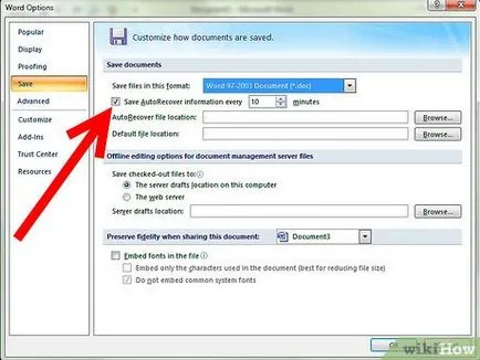 Hogyan kell beállítani a „auto save” a Microsoft Word 2007