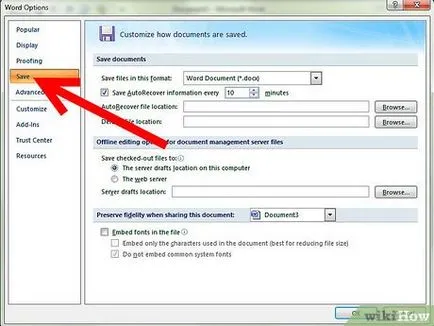 Hogyan kell beállítani a „auto save” a Microsoft Word 2007