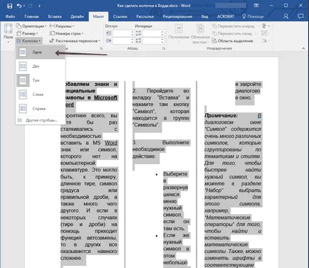 Hogyan készítsünk egy oszlopot a Word