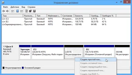 Hogyan hozzunk létre egy új kötet vagy partíció ablakokban