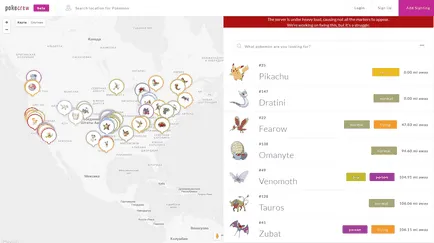 Térképek Pokemon menni prompt, ahol lehet fogni Pokemon
