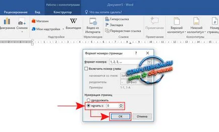 Számozás 3 oldal a Word 2016