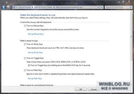 Ragadós billentyűk letiltása, és belép a szűrés windows 7 (ki) Ragadós billentyűk letiltása, és belép a szűrés Windows 7