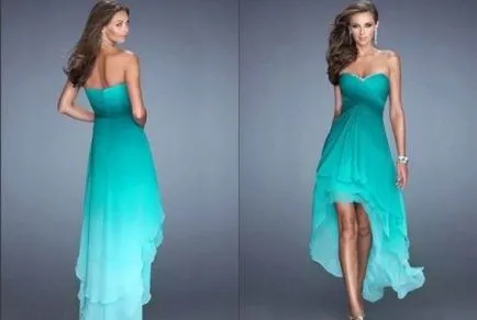 Dress elöl rövid vissza hosszú (91 fotó) a neve, kék, sifon, stílusok