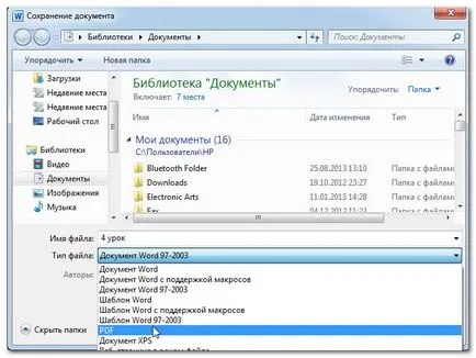 Megfelelő megőrzése a dokumentumot Word 2010