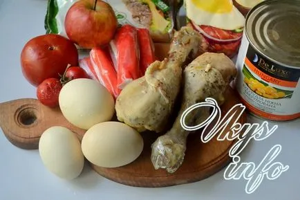 Cleopatra saláta csirkével és rák botok recept fényképpel (Cleopatra) Cleopatra saláta csirkével és rák ragaszkodik recept egy fotó