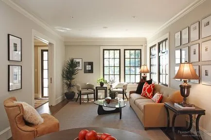 A modern design az ablakok a nappali, egy szoba két vagy három nagy és a kis ablakok (Design nappali ablaka) A modern design az ablakok a nappali, egy szoba két vagy három nagy és a kis ablakok