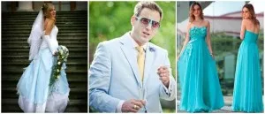 Esküvő kék fotó menyasszony és a vőlegény, dekoráció a terem