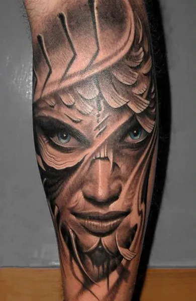 Tattoo lány arcát fotó tetoválás (fotó) Tattoo lány arcát, tetoválás fotók