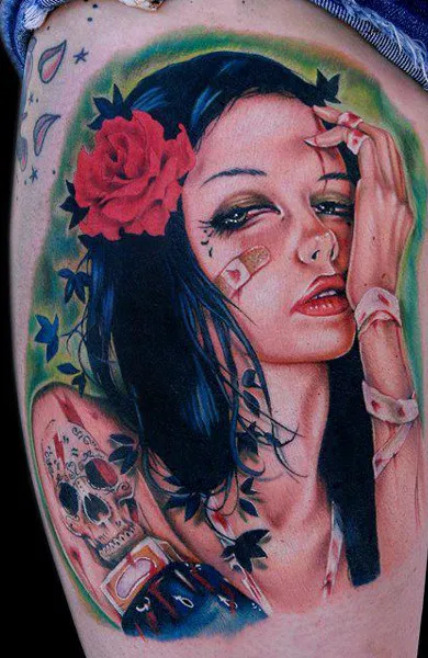 Tattoo lány arcát, tetoválás fotó (arc) Tattoo lány arcát, tetoválás fotók