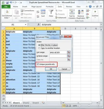 Eltávolítása ismétlődő sorokat az Excel (Excel) Eltávolítása ismétlődő sorokat az Excel