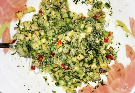 Snack saláta sajttal, alma és az uborka - egy recept fotó (sajt) Snack saláta sajttal, alma és az uborka - egy recept egy fotó