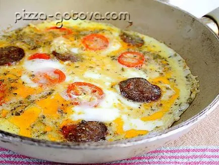 Főzni egy omlett paradicsommal és kolbásszal - egy recept fotó (paradicsom) Főzni egy omlett paradicsommal és kolbásszal - egy recept egy fotó