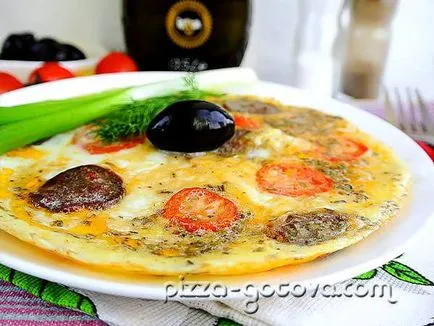 Főzni egy omlett paradicsommal és kolbásszal - egy recept fotó (kolbász) Főzni egy omlett paradicsommal és kolbásszal - egy recept egy fotó
