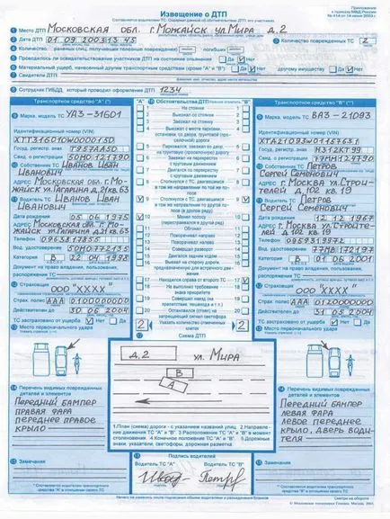 Hogyan kell kitölteni egy értesítést baleset - egy minta formájában