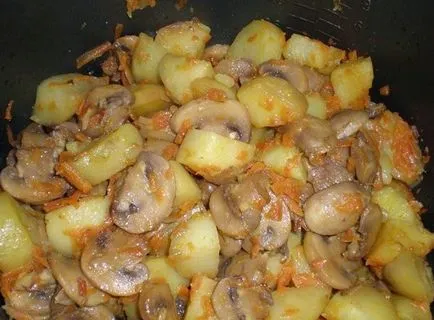 Burgonya pörkölt gombával és hússal recept fotó