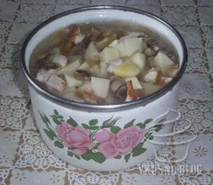 Burgonya, párolt hús és gomba - recept fotókkal
