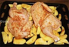 Csirke burgonyával kemencében - egy recept lépésről lépésre képek (csirke és burgonya) Csirke burgonyával kemencében - egy recept lépésről lépésre fotók