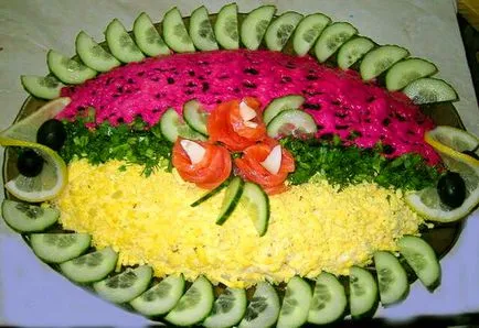 Recept és 26 választási saláta dekoráció „hering alatt bunda” (recept) Recept és 26 választási saláta dekoráció „hering alatt bunda”