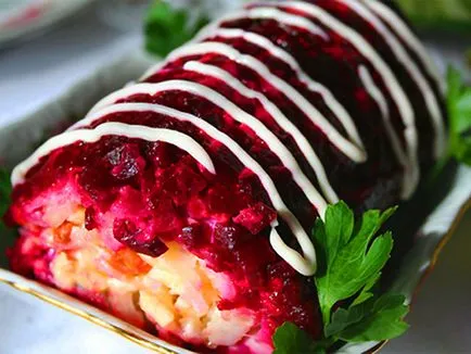 Recept és 26 választási saláta dekoráció „hering alatt bunda” (recept) Recept és 26 választási saláta dekoráció „hering alatt bunda”