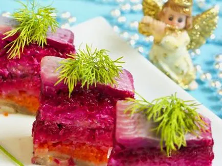 Recept és 26 opció díszítő saláta „Hering alatt bunda” (klasszikus hering kabát) Recept és 26 választási saláta dekoráció „hering alatt bunda”