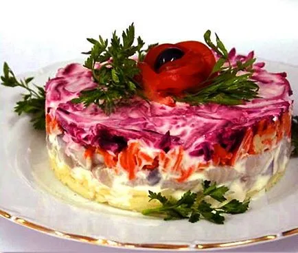 Recept és 26 választási saláta dekoráció „hering alatt bunda” (saláta) Recept és 26 választási saláta dekoráció „hering alatt bunda”