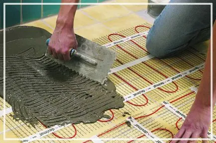 Padlófűtés fürdő, hogyan lehet egy elektromos mező és a rendszer a csempe