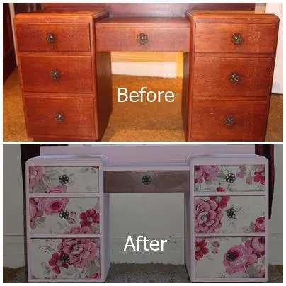 decoupage technikával kezét a bútorok