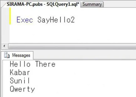 SQL tárolt eljárás létrehozása és használata