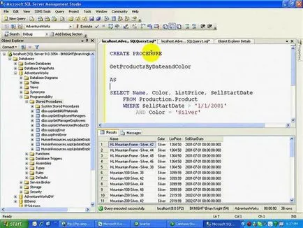 SQL tárolt eljárás létrehozása és használata