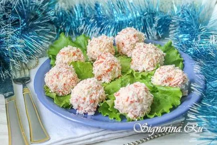 Snack „Rafaello” rák botok recept fényképpel (falatozás) Snack „Rafaello” rák ragaszkodik recept egy fotó