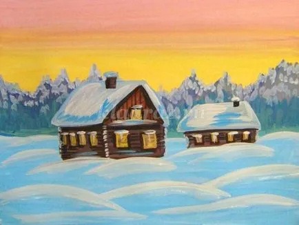 Téli táj lépésről lépésre rajz gouache gyerekeknek