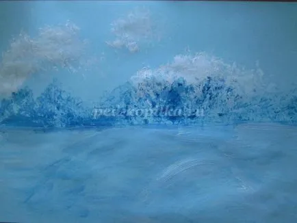 Téli táj gouache szakaszaiban
