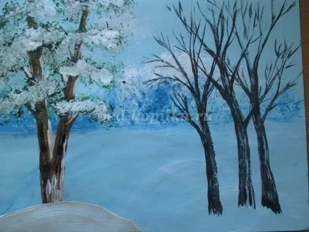 Téli táj gouache szakaszaiban