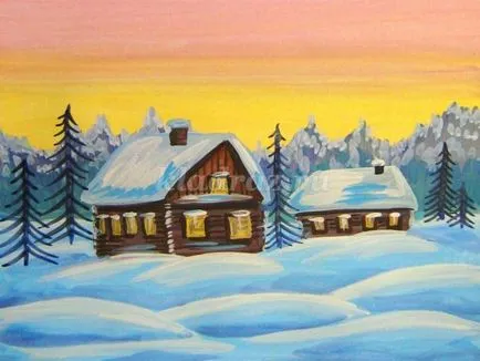Téli táj lépésről lépésre rajz gouache gyerekeknek