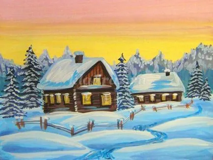 Téli táj lépésről lépésre rajz gouache gyerekeknek