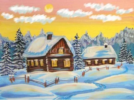 Téli táj lépésről lépésre rajz gouache gyerekeknek