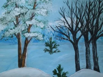 Téli táj gouache szakaszaiban