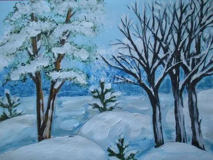 Téli táj gouache szakaszaiban